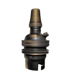 Lampholder B22 Antique Brass with Shade Ring, Metal Cord Grip