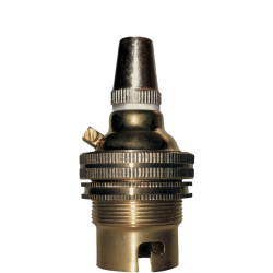 Lampholder B22 Polished Brass with Shade Ring, Metal Cord Grip