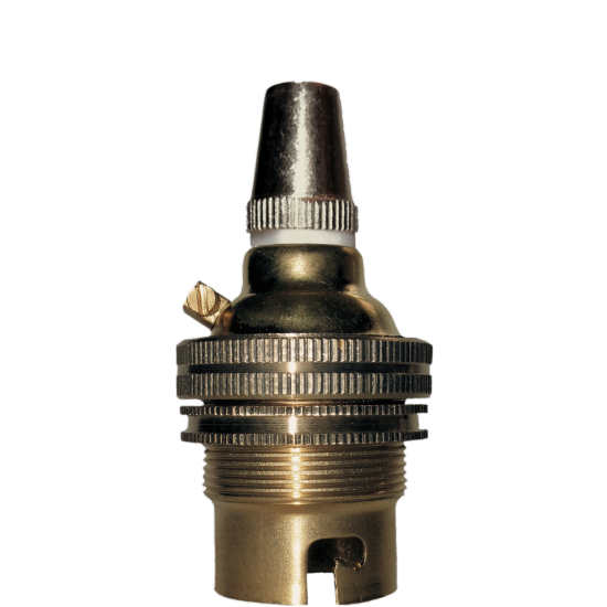 Lampholder B22 Polished Brass with Shade Ring, Metal Cord Grip
