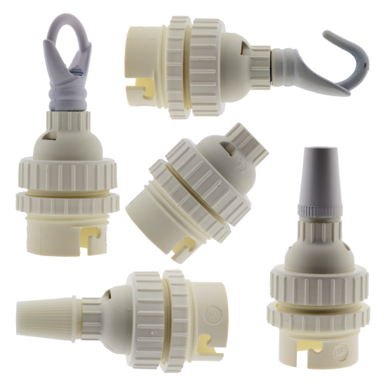 Lampholder B22 White With Shade Ring and 10mm Threaded Entry