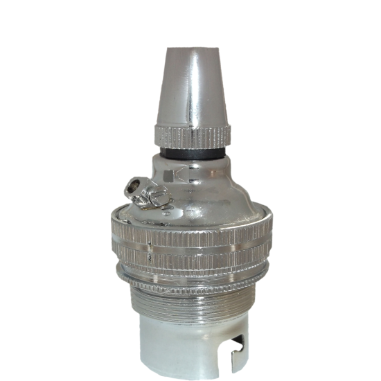 Lampholder B22 Silver Nickel with Shade Ring, Metal Cord Grip