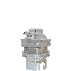 Lampholder B22 Silver Nickel with Shade Ring, 10mm Threaded Entry