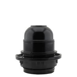 Lampholder E27 Black Bakelite with Shade Ring and 10mm Threaded Entry