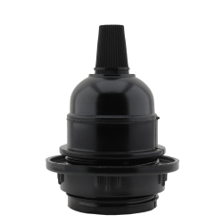 Lampholder E27 Black Bakelite with Shade Ring and Nylon Cord Grip