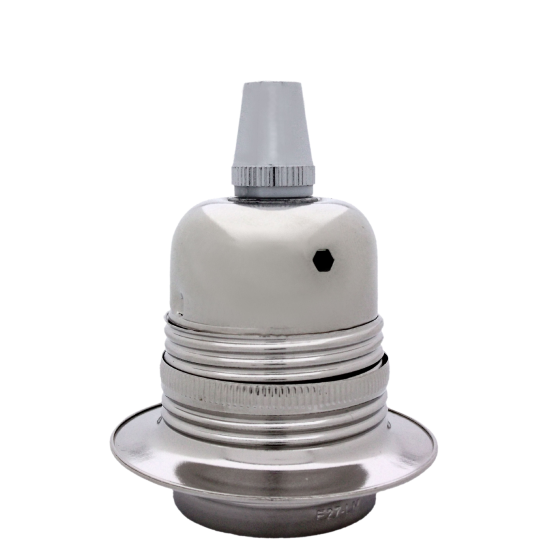 Lampholder E27 Silver Nickel Finish with Shade Ring and Metal Cord Grip