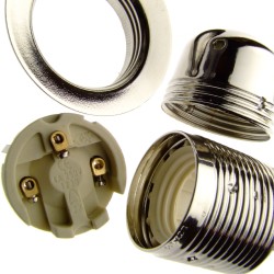 Lampholder E27 Silver Nickel Finish with Shade Ring and 10mm Threaded Entry