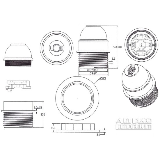 Lampholder E27 Off-White Thermoset Plastic with Shade Ring, Nylon Cord Grip