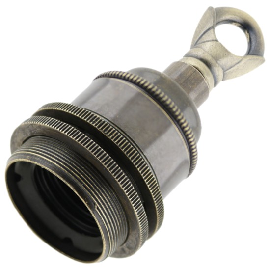 Lampholder E27 Antique Brass Finish with Dual Shade Ring and Chain Loop