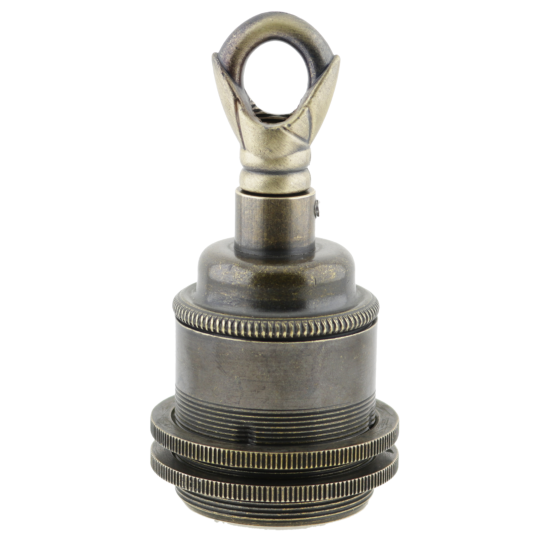 Lampholder E27 Antique Brass Finish with Dual Shade Ring and Chain Loop
