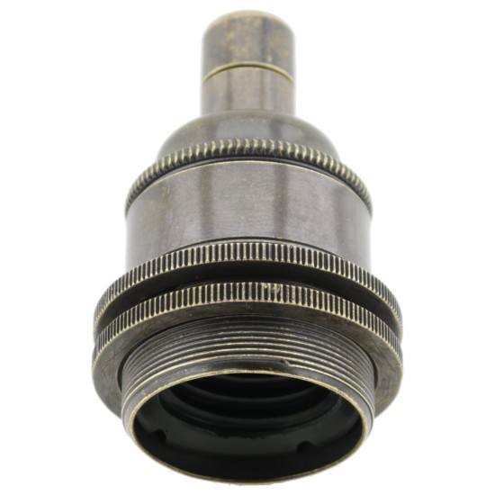 Lampholder E27 Antique Brass Finish with Dual Shade Ring and Metal Cord Grip