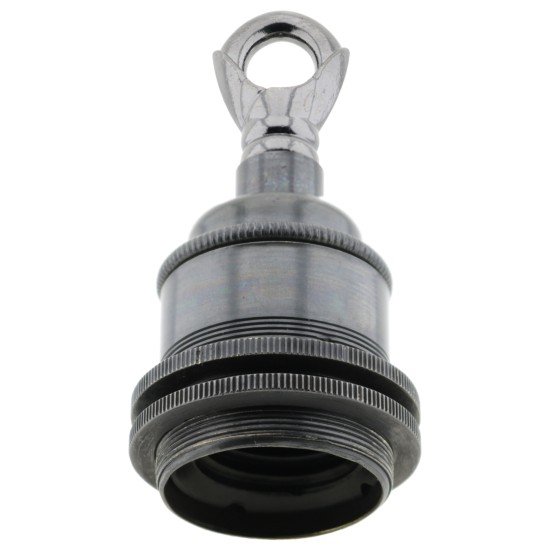 Traditional Edison Screw Bulb Holder (E27) with 2 Shade Rings and Metal Deco Styled Loop in Bronze Finish