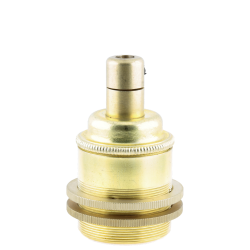 Traditional Edison Screw Bulb Holder (E27) with 2 Shade Rings and Integrated Cord Grip in Raw Brass Finish