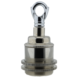 Traditional Edison Screw Bulb Holder (E27) with 2 Shade Rings and Metal Deco Styled Loop in Chrome Effect Finish