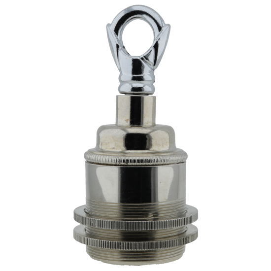Traditional Edison Screw Bulb Holder (E27) with 2 Shade Rings and Metal Deco Styled Loop in Chrome Effect Finish