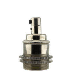 Traditional Edison Screw Bulb Holder (E27) with 2 Shade Rings and Integrated Cord Grip in Chrome Effect Finish