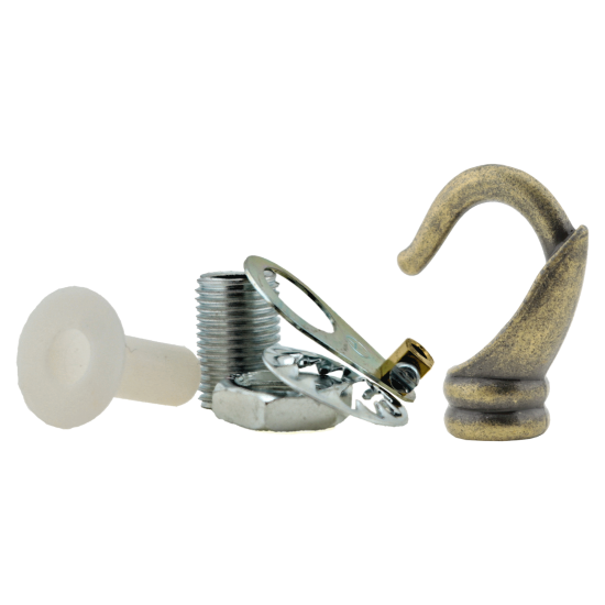 Deco Styled Ceiling Rose and Bulb Holder Hook in Antique Brass Finish