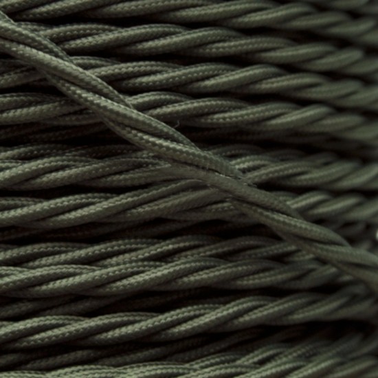 Cloth Braided Twisted Wire UK Made 3Core 3Amp in Khaki Green