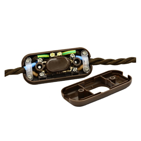Small In-line Rocker Switch 3 Wire Dual Pole in Brown