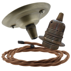 Antique Brass Ceiling Pendant Kit and E27 Lampholder with Bronze Flex