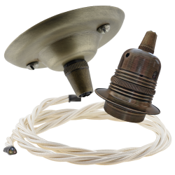 Antique Brass Ceiling Pendant Kit and E27 Lampholder with Classic Ivory Flex