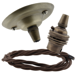 Antique Brass Ceiling Pendant Kit and B22 Lampholder with Mocha Brown Flex