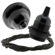 Black Bakelite Ceiling Pendant Kit and E27 Bulb Holder with Khaki Green Flex