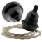 Black Bakelite Ceiling Pendant Kit and E27 Bulb Holder with Linen Flex