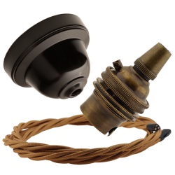 Brown Bakelite Ceiling Pendant Kit with B22 Antique Brass Lampholder and Antique Gold Flex