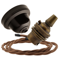 Brown Bakelite Ceiling Pendant Kit with B22 Antique Brass Lampholder and Bronze Flex
