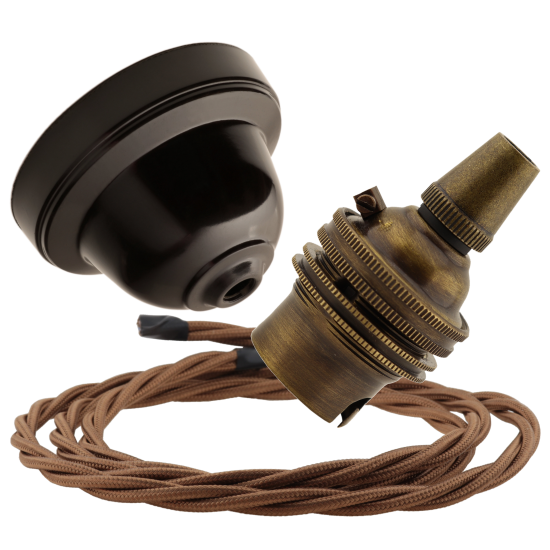Brown Bakelite Ceiling Pendant Kit with B22 Antique Brass Lampholder and Bronze Flex