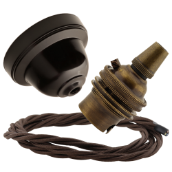 Brown Bakelite Ceiling Pendant Kit with B22 Antique Brass Lampholder and Mocha Brown Flex