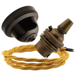 Brown Bakelite Ceiling Pendant Kit with B22 Antique Brass Lampholder and Gold Flex