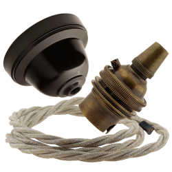 Brown Bakelite Ceiling Pendant Kit with B22 Antique Brass Lampholder and Linen Flex
