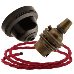 Brown Bakelite Ceiling Pendant Kit with B22 Antique Brass Lampholder and Bright Red Flex