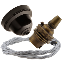 Brown Bakelite Ceiling Pendant Kit with B22 Antique Brass Lampholder and Silver Flex