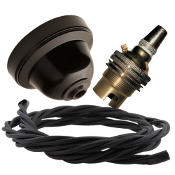 Brown Bakelite Ceiling Pendant Kit with B22 Brass Lampholder and Black Flex