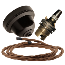 Brown Bakelite Ceiling Pendant Kit with B22 Brass Lampholder and Bronze Flex