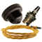 Brown Bakelite Ceiling Pendant Kit with B22 Brass Lampholder and Gold Flex