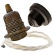 Pendant Kit with Brown Bakelite Ceiling cup E27 Antique Brass Finish Lampholder and Classic Ivory Flex