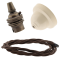 Ivory Bakelite Ceiling Pendant Kit with B22 Antique Brass Lampholder and Mocha Brown Flex