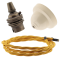 Ivory Bakelite Ceiling Pendant Kit with B22 Antique Brass Lampholder and Gold Flex