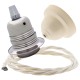 Pendant Kit with Ivory Bakelite Ceiling cup E27 Silver Nickel Finish Lampholder and Classic Ivory Flex