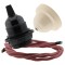Pendant Kit Bakelite Ceiling Cup in Applied Ivory Finish with a Black Bakelite Lampholder and Dusky Pink Flex