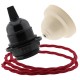 Pendant Kit Bakelite Ceiling Cup in Applied Ivory Finish with a Black Bakelite Lampholder and Bright Red Flex