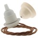 Pendant Kit with Bakelite Ceiling Cup with Applied Ivory Finish E27 White Thermoset Plastic Lampholder and Bronze Flex