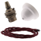 White Bakelite Ceiling Pendant Kit with B22 Antique Brass Lampholder and Rich Burgundy Flex