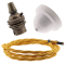 White Bakelite Ceiling Pendant Kit with B22 Antique Brass Lampholder and Gold Flex