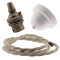 White Bakelite Ceiling Pendant Kit with B22 Antique Brass Lampholder and Linen Flex