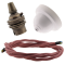 White Bakelite Ceiling Pendant Kit with B22 Antique Brass Lampholder and Dusky Pink Flex