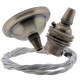 Small Antique Brass Ceiling Pendant Kit and B22 Lampholder with Silver Flex